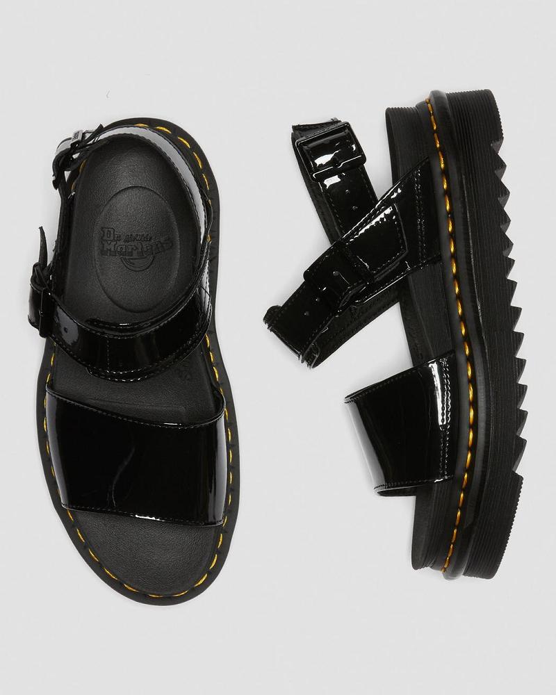 Women's Dr Martens Voss Patent Leather Strap Sandals Black | AU 330XYU